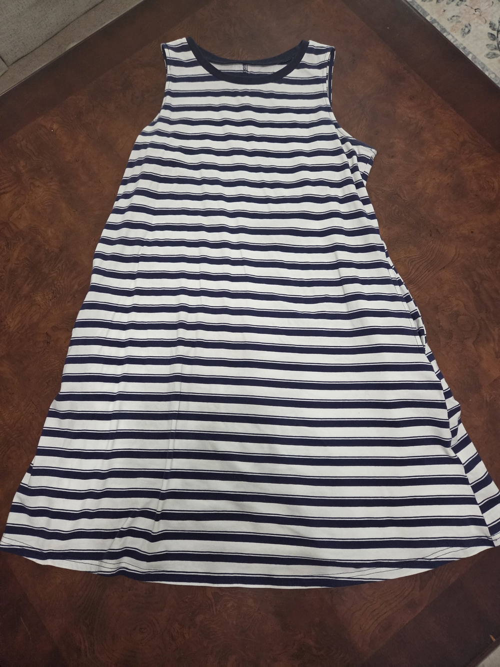 Pockets! Women's Navy and White Striped A-Line Dress